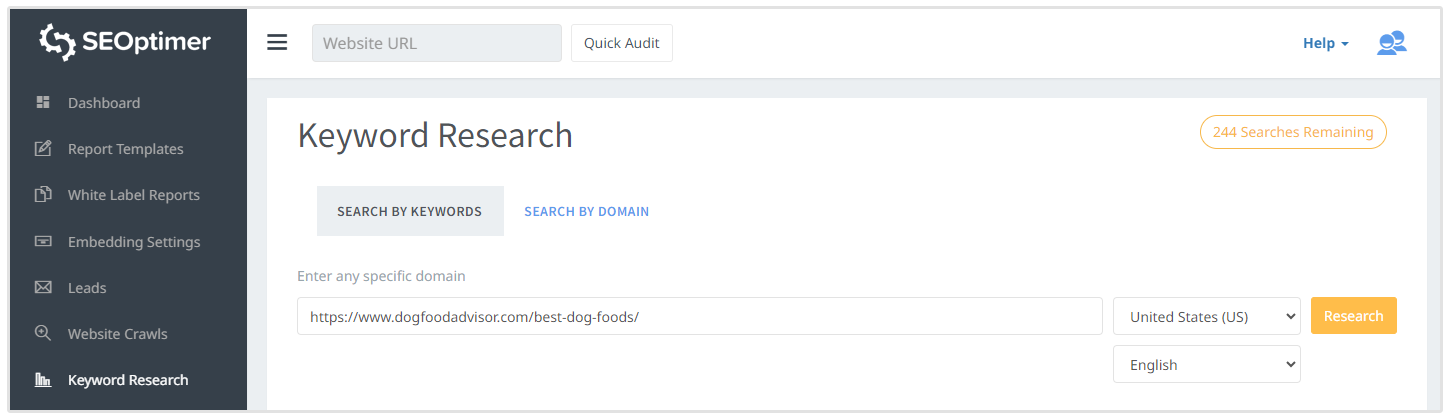 keyword search by domain